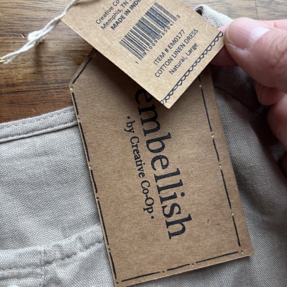 Embelish By Creative Co Linen Cotton Dress Womens L Lagenlook Peasant Cottage - Picture 15 of 16